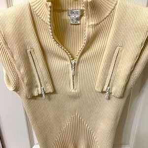 CACHE’ Ivory Silk Ribbed Rhinestone Swester